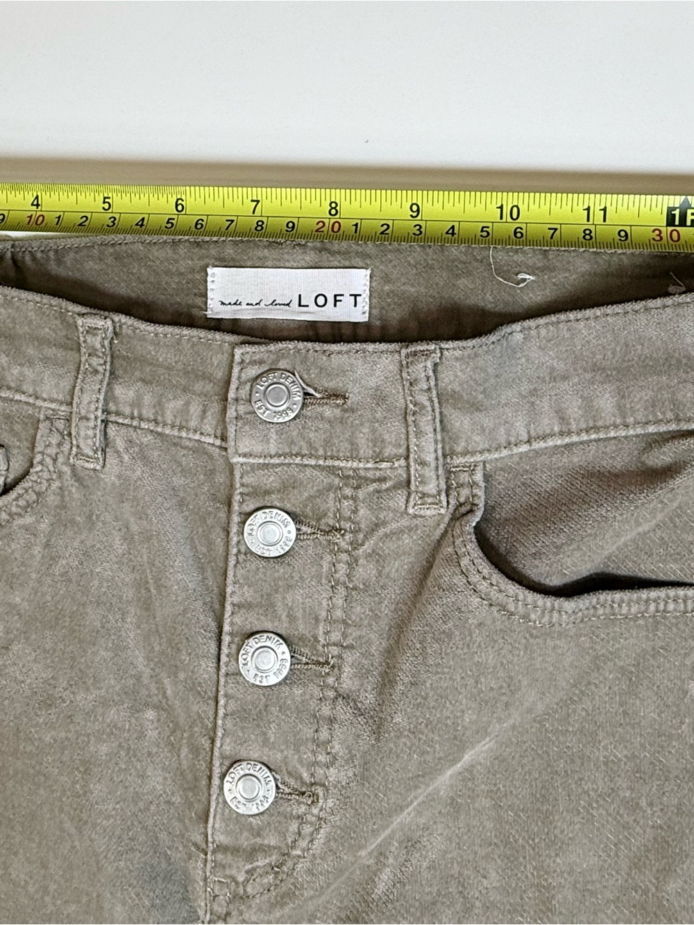 LOFT Velvet Touch Kick Flare Pants, Size 4/27 Taupe Button Fly Stretch - Picture 8 of 13